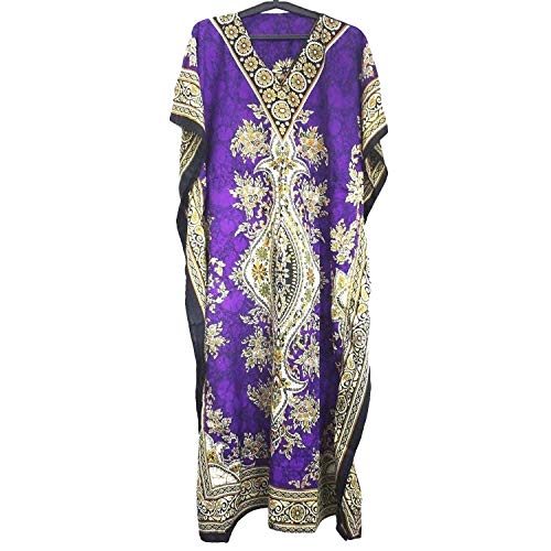 Way2like Langes Kaftan Boho Kleid Strand Cover Up Kaftan Kleid Nachtwäsche Maxi Damen Gr. Einheitsgröße, violett Cover