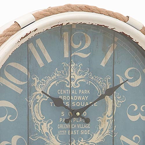 Deco 79 Metal Wall Clock With Rope Accents, 17" X 2" X 17", Blue #TOP4