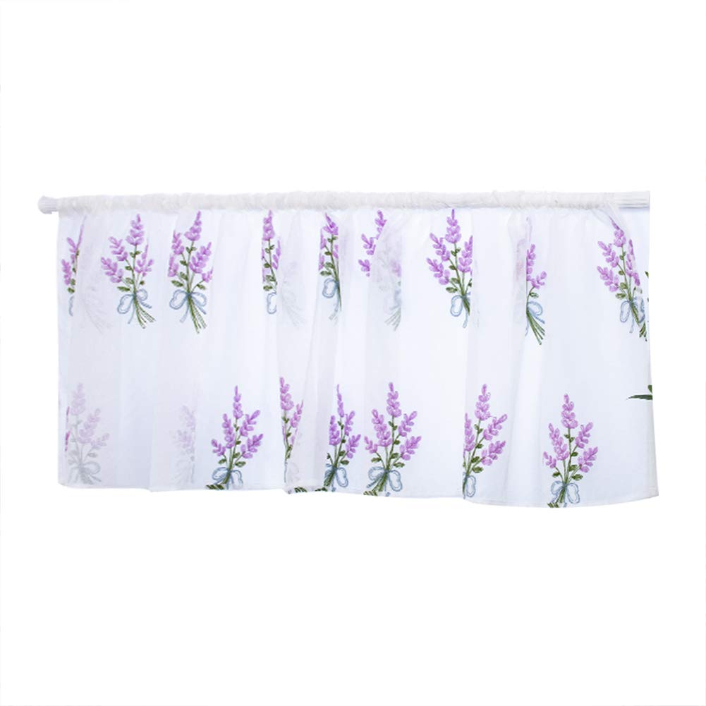 Cafopgrill Purple Embroidery Curtain Window Short Half Window Treatment Valance Short Semi Sheer Voile Cafe Kitchen Tiers Cabinet Curtain(Purple)