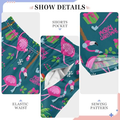 Xmas Flamingo Cacti Boys Long Pants Soft Trousers Elastic Waist Kids Lounge Bottoms with Pockets S-XL4