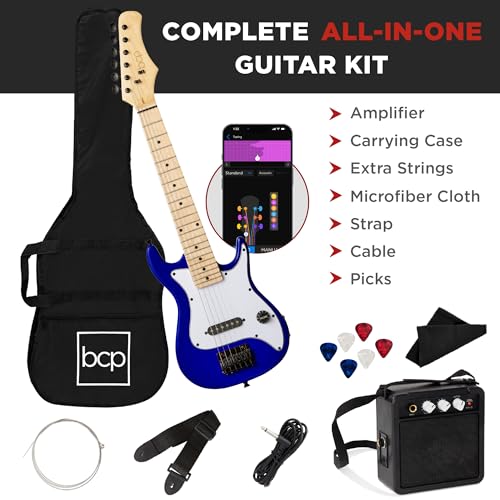 Image of Best Choice Products 30in Kids Electric Guitar Beginner Starter Kit w / 5W Amplifier, Strap, Gig Bag, Strings, Picks - Metallic Blue