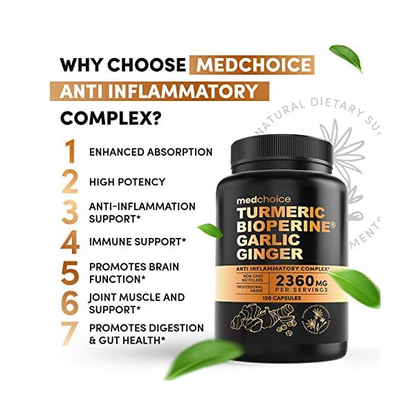 4-in-1 Turmeric and Garlic Supplements with Bioperine 2360 mg (120 ct) Turmeric Ginger Root Capsules with Garlic - Turmeric Curcumin with Black Pepper for Joint, Digestion & Immune Support (Pack of 1)