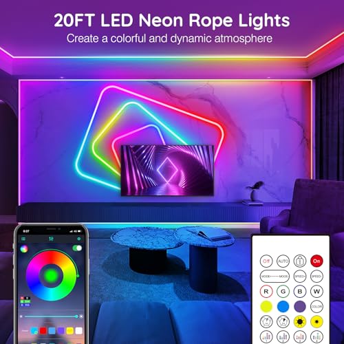 Image of AILBTON 20Ft Neon Rope Lights,Flexible Led Rope Lights Control with App /Remote,Multiple Modes Music Sync Gaming RGB Led Neon Lights for Bedroom Outdoor