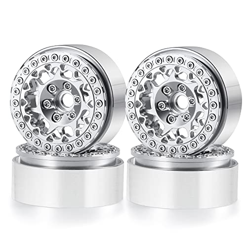 Roues Beadlock 1.9 RCLIONS en métal argent avec jantes sans colle 1/10