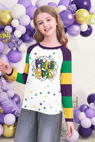 Image of Mardi Gras Shirt for Kids: Toddler Boys Girls Mardi Gras Long Sleeve Happy Carnival Outfits Mask Graphic Tee 4-12 Years