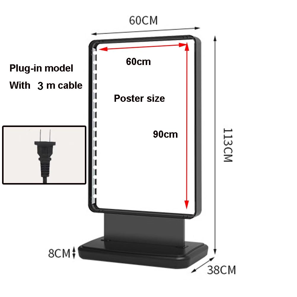 Vertical Doble Cara Caja Luz Cartelera LED Acera Iluminada Letrero Publicitario Pantalla, Tablero LED Soporte Suelo para Carteles Carteles Películas Pantalla(60x113cm)