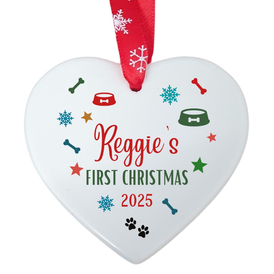 Second Ave Personalised Pet Dog First Christmas White Ceramic Hanging Heart Christmas Xmas Tree Decoration Bauble