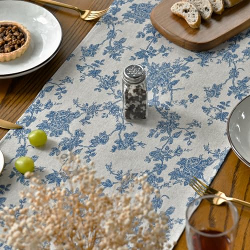 Artoid Mode Monochrome Sketch Branch Toile Textures Chinoiserie Cotton Dark Grey Table Runner, Seasonal Retro Vintage Kitchen Dining Table Decoration for Home Party Decor 13x36 Inch