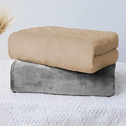 Image of Amazon Brand - Umi Super Soft Single Layered Flannel Baby Blanket - Grey & Beige | Cozy & Breathable | Warm, Soft, and Comfortable | Perfect for Newborns | Unisex Design for Boys & Girls (Pack of 2)