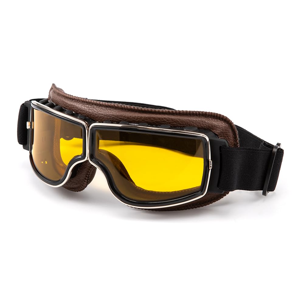 Lunettes de moto vintage aviateur rétro Cuir PU Lunettes pliables et coupe-vent pour hommes et femmes