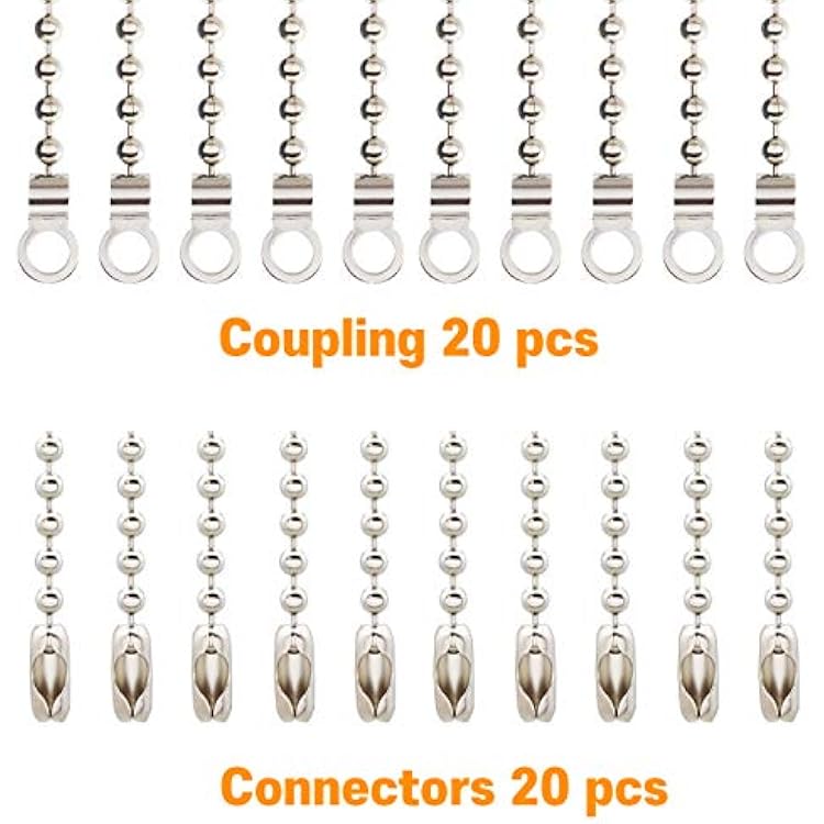 Ceiling Fan Pull Chain Extender 16 ft 4.5 mm Stainless Steel Beaded Chain with 10 Connectors, Fan and Light Pull Chain Extension for Fixtures