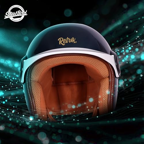 Image of Steelbird SBH 65 Retro 3.0 DOT and ISI Certified Open Face Helmet for Men and Women (Medium 580 MM,Glossy Forest Green with White Peak)