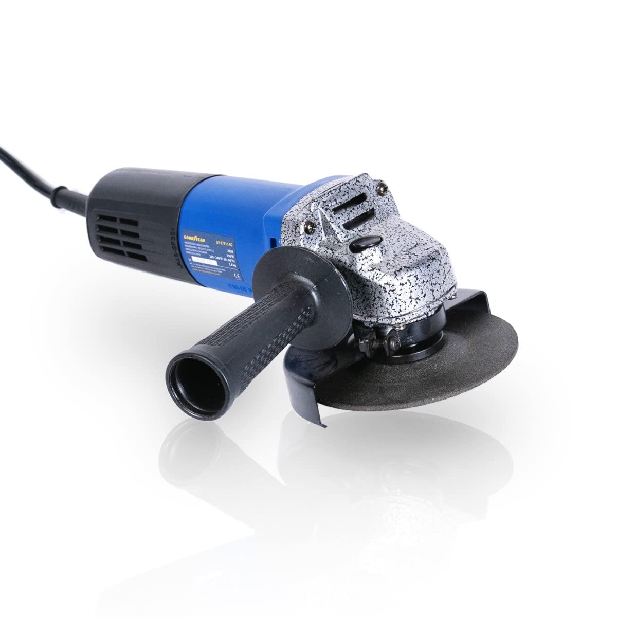 Goodyear - Amoladora Angular 750W, 115mm, 11.000 rpm – Radial con Protección Antirearranque, Electrónica Constante, Mango 3 Posiciones y Disco Incluido