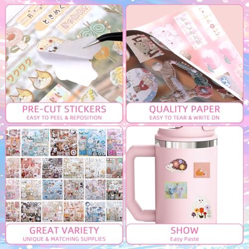 Image of 800Pcs Cute Scrapbook Stickers Travel Y2k Japanese Sticker Book for Adult Kawaii Korean Stickers for Journaling Heisei Retro Aesthetic Sticker Manga Style Decor for DIY Crafts Junk Journal Gifts Pink