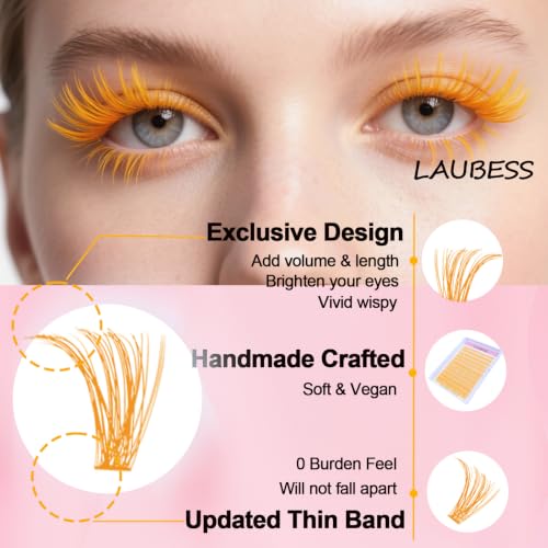 Image of Colored Lash Clusters LAUBESS Orange Colored Eyelash Clusters Wispy Colored Lash Extensions Colorful Lash Clusters Individual Lashes (Orange 40D-0.07D-Mix8-16)