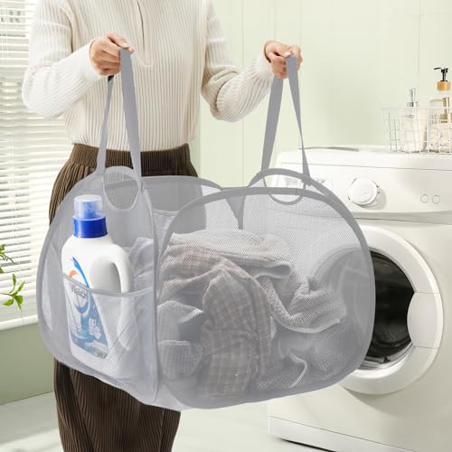 Techmilly Collapsible Mesh Pop Up Laundry Hamper With Strong Handles, Large Opening Clothes Hamper With Side Pockets, Storage Baskets For Dorm thumb #4