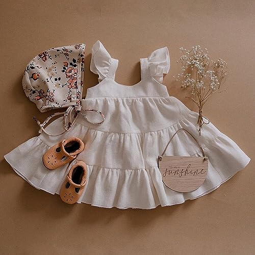 Curipeer Toddler Girls Linen Solid Dress with Smocking Girls Casual Sleeveless Dress 12M-8T4