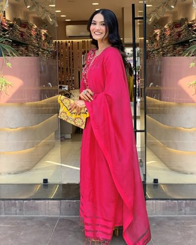 Image of ANNI Designer Women's Rayon Viscose Embroidered Straight Kurta with Pant & Dupatta