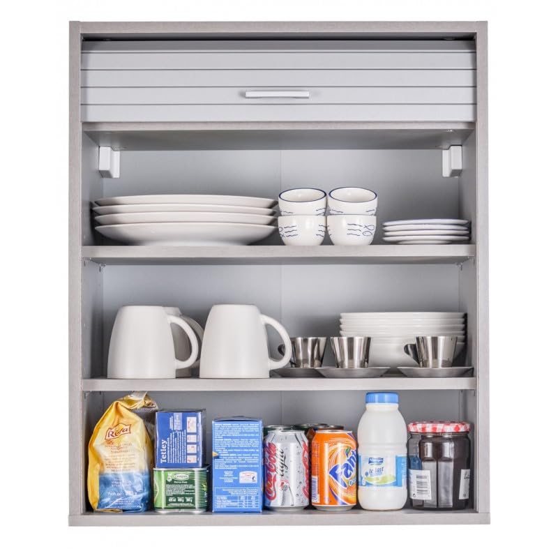 SIMMOB Küchenschrank Oberschrank Hängeschrank mit Rolladentür, Jalousienschrank, Silber, 60x35x72 cm BTH