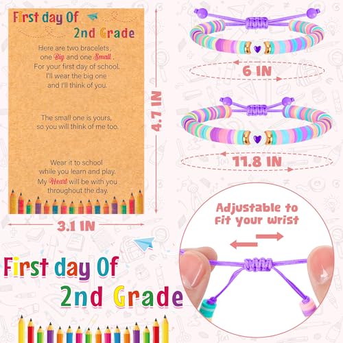 Image of Back to School Supplies, First Day of Kindergarten Bracelet, Back to School Bracelet Mommy and Me, Prek Matching Wish Bracelets Set, Adjustable Bracelet for Boys Girls Gifts Stuff Bulk