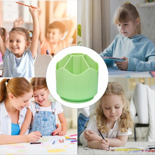 Image of AccuPrints Sumiko Desk Organizer Pen Holder, Green, Plastic, Multi-Compartment, Cylindrical, 13.5x12.7 cm, Matte Finish, Freestanding (Green)
