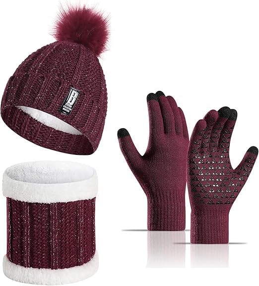 X-LENT Winter Knit Beanie Cap Hat Neck Warmer Scarf and Woolen Gloves Set Skull Cap for Men Women/winter cap