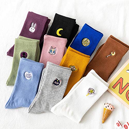 MIWNXM 10 Pares Autumn Winter Cute Women Cotton Socks Creative Street Solid Color Kawaii Socks...
