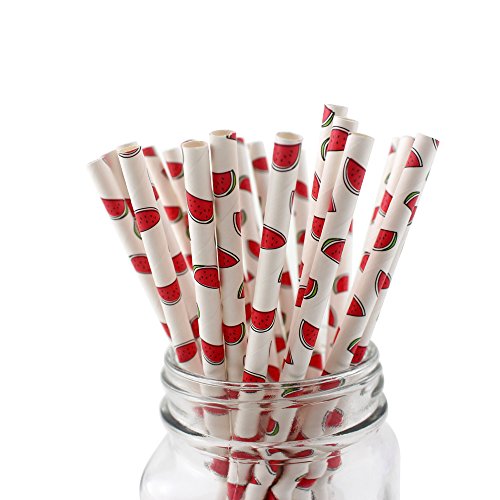 Ipalmay Fruits à motifs potable papier pailles, jetables biodégradables, 19,7 cm, Lot de 100 thumbnail