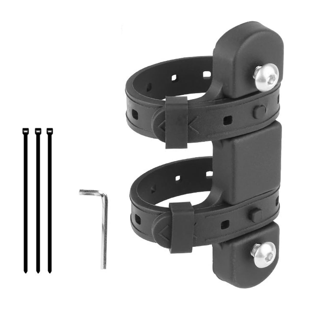 Pasek mocujący do koszyka na bidon, bidon, rower, hulajnogę, silikonowy, czarny, do rur o średnicy od 22 do 55 mm ze śrubami M5