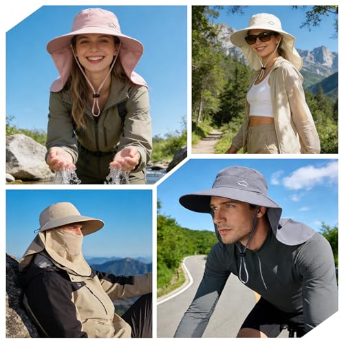 Image of Rosoz Sun Hat for Men Women with Neck Flap,Wide Brim UPF50+ Fishing Hat with Detachable Face Cover Outdoor Sun Protection Hat