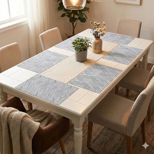 Image of YELONA Placemats for Dining Table - Heat Resistant, Non-Slip & Washable PVC Vinyl Table Mats - Set of 6, 45 x 30 cm (Grey & Black)