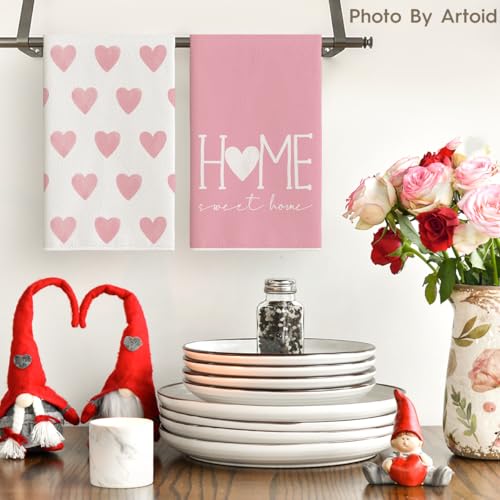 Artoid Mode Amor Corazón Hogar Sweet Home Toallas de Cocina Día de San Valentín Paños de cocina, 42 x 65 cm Temporada Primavera Decoración Toallas Juego de 2 - imagen 2