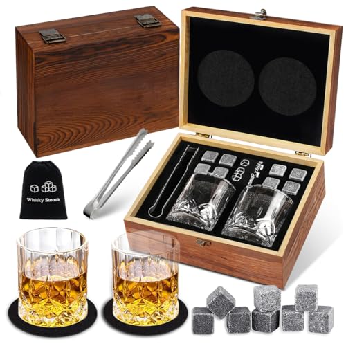 Consejos para Comprar Juego con vasos los preferidos por los clientes. 45 VAGEY Juego de Vasos para Whisky, Set de Regalo con 2 Vasos de Cristal, 2 Posavasos, 8 Cubitos de Hielo de Granito, 1 Pinza y Bolsa para Cubitos, Regalo Elegante para Hombres,...