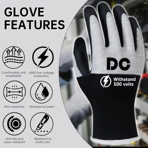 Image of DongChu Insulated Electrician Gloves 500V Voltage /Flame Retardant Touch-Screen Work Gloves, Electrical Rubber Non-slip Texture Design for Electricians Prevent Shock (XL)