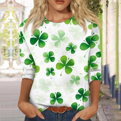 2024 St Patricks Day Shirt Women 3/4 Sleeve Irish Shamrock Graphic Tee Loose Fit Cute Tops Summer Tshirt2