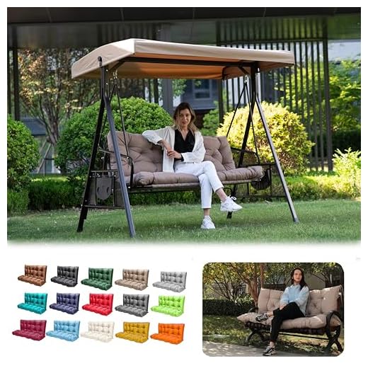 LCYY.TG Porch Swing Cushions, Outdoor Swing Replacement Cushions 3 Seater with Backrest, Waterproof Bench Cushion with Ties,for Patio,Porch, Garden,Backyard (Khaki 60 * 40 in)