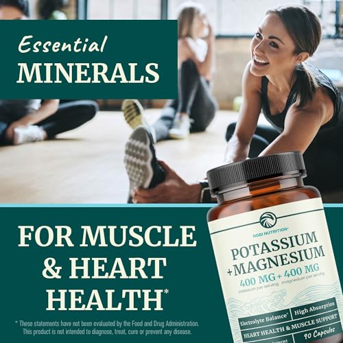 Image of Potassium Magnesium Supplement | High Strength Electrolyte Balance for Heart Health & Muscle Support | 400 MG Potassium + 400 MG Magnesium | Energy, Bone Health, Sleep & Mood Support | 90 Ct.