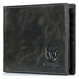 BULLCAPTAIN RFID Wallets for Men Slim Bifold Genuine Leather Front Pocket Wallet with 2 ID Windows QB-05（Forest Green