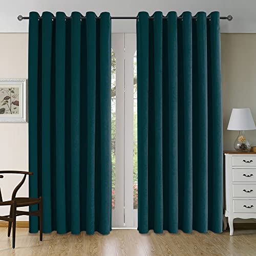 CUCRAF Thermal Insulated Velvet Curtains Eyelet Teal 2 Panels Ring Top - Soundproof Blackout Curtain for Kids Room and Living Room W90 x L90