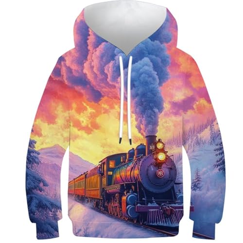 Sweat-shirt imprimé 3D train à vapeur idéal pour le collège en automne