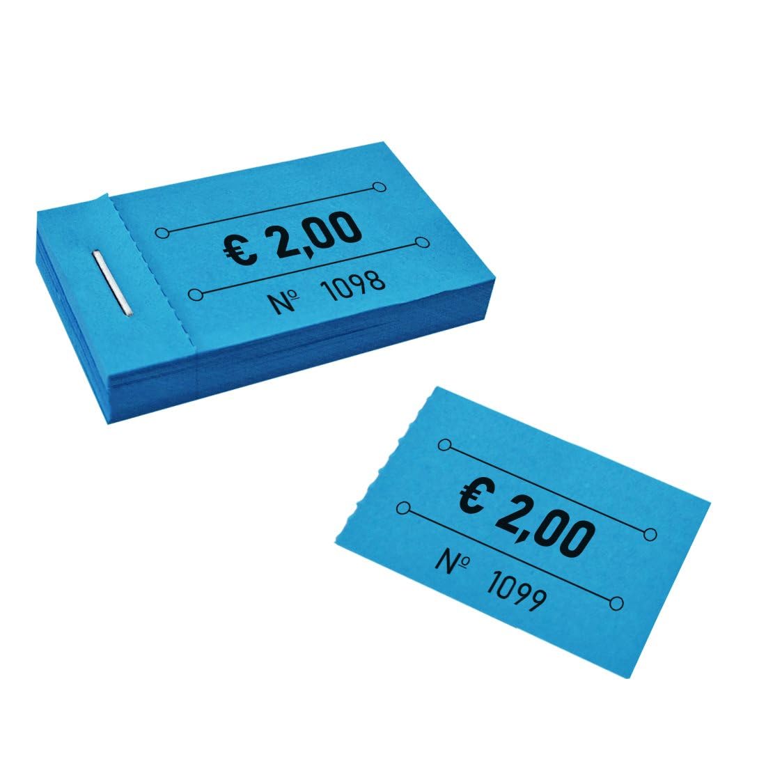CombiCraft carnet de tickets 2,00 € en bleu, 250 tickets, avec numérotation, 50 x 30 mm, faciles à déchirer, pour tout type d'événement