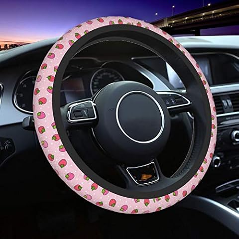 Delerain Strawberry Steering Wheel Covers, Anti Slip Elasticity Car Accessories Steering Wheel Protector Universal 15 Inch for Women Man Cover