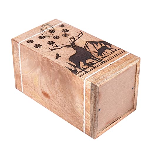 Image of Handcrafted Floral Engraved Wooden Urns for Human Ashes Adult Large - Buck Deer Cremation Urn for Ashes - Burial Urn for Columbarium - Funeral Urn Box (250 LB - Hardwood, Design-2)