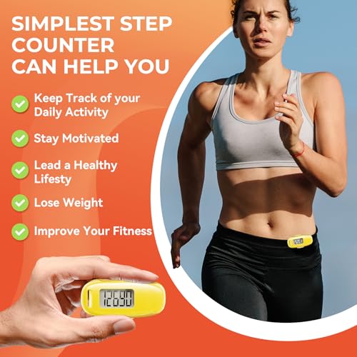 Image of 3D Pedometer for Walking, Simple Walking Step Counter with Removable Clip and Strap, USB Rechargeable Step Tracker with Backlight, Accurate Step Counter for Men Women Seniors - Yellow