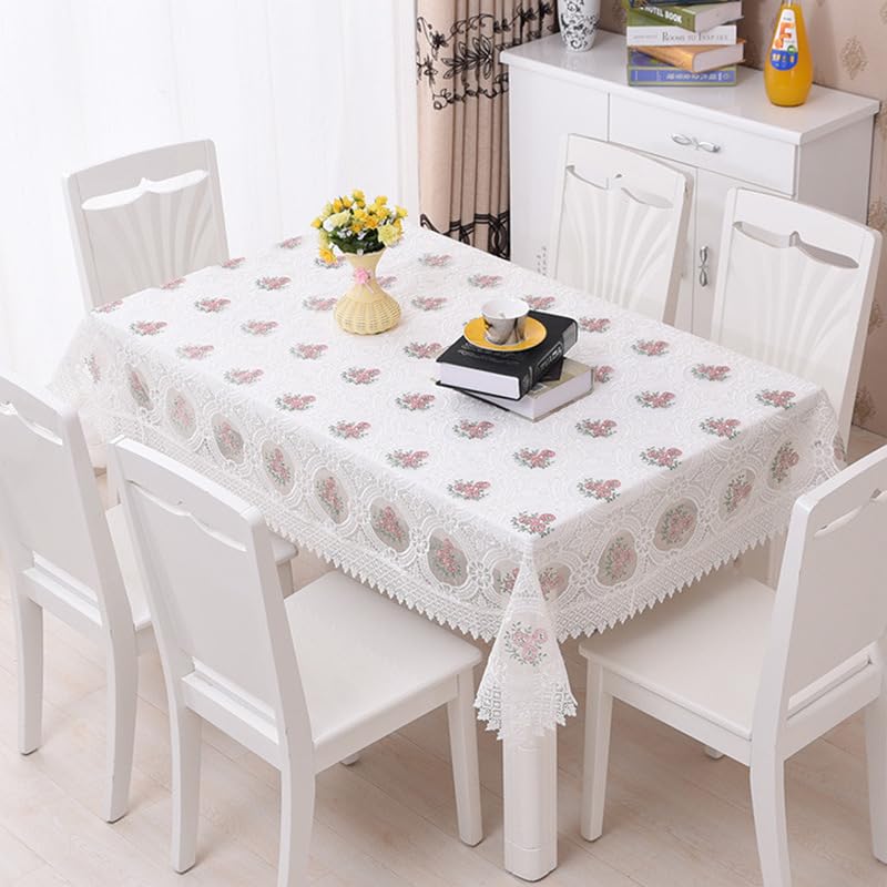 Nappe en dentelle anti-poussière et protectrice pour table rectangulaire blanche