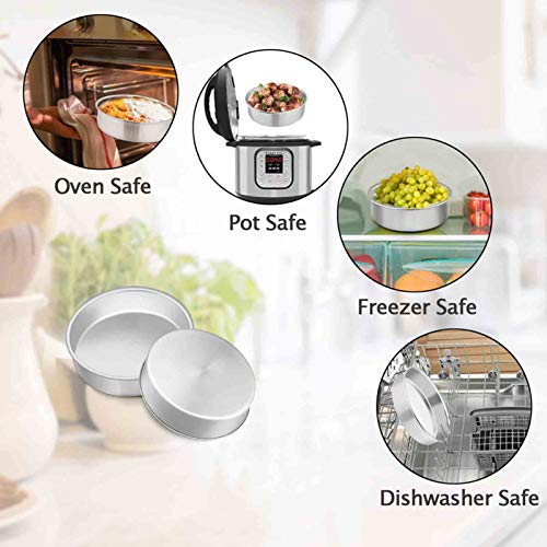 Teamfar 6 Inch Cake Pan, 2 Pcs Round Tier Cake Pan Set Stainless Steel For Baking Steaming Serving, Fit In Oven Pot Air Fryer, Healthy & Heavy Duty, Mirror Finish & Easy Clean, Dishwasher Safe #TOP2