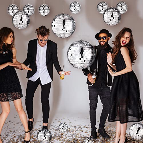 Image of MTLEE 20 Pcs Disco Balls Decorations Assorted Size Party Decor Disco Ball Ornaments Mirror Mini Large Hanging with Rope for Wedding Festival Stage Prop Garden