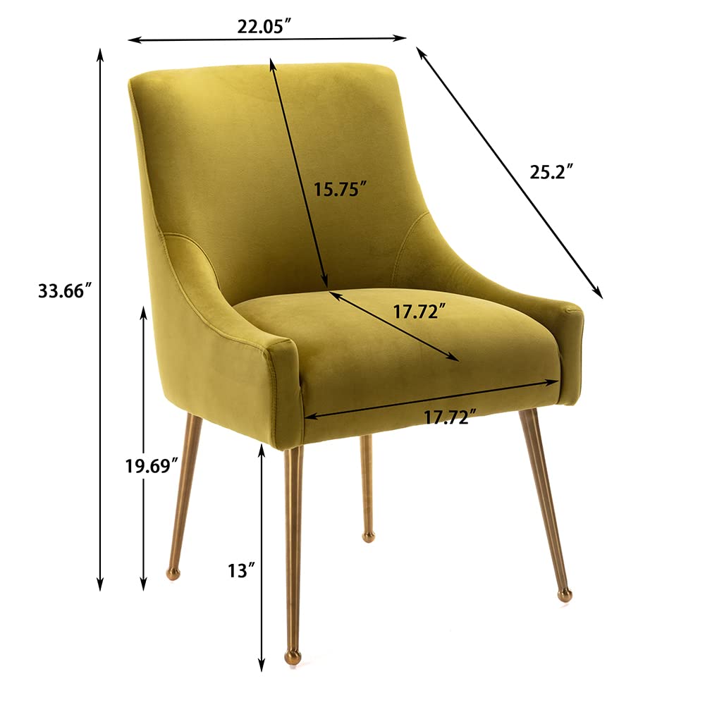 Boyel Living Velvet Upholstered Dining Chair with Gold Legs, Set of 2 Mid Century Modern Accent Chair for Bedroom, Living Room, Dining Room/Green