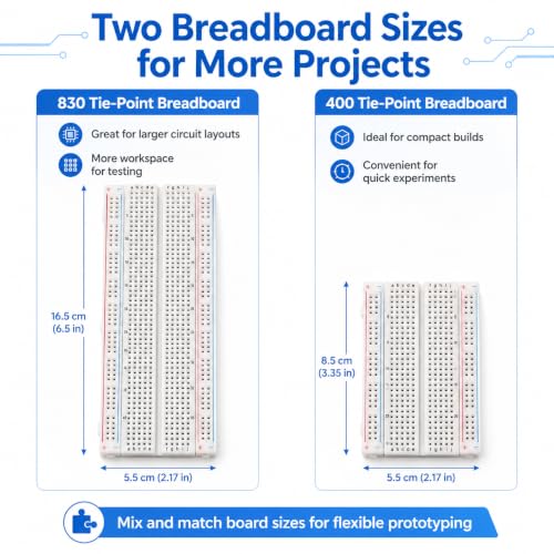Breadboard Kit with 2 Pcs 830 Tie-Point Solderless Bread Boards, 2 Pcs 400 Tie-Point Protoboards and 126 Pcs Flexible Jumper Wires for Arduino, Raspberry Pi, STEM Electronics Projects - Image 4
