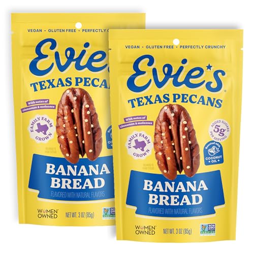 Image of Evie's Banana Bread Pecans - Roasted Texas Pecan Snacks - Healthy, Non-GMO, Gluten-Free and Vegan - 3 Oz, 2-Pack - Made-in-the-USA